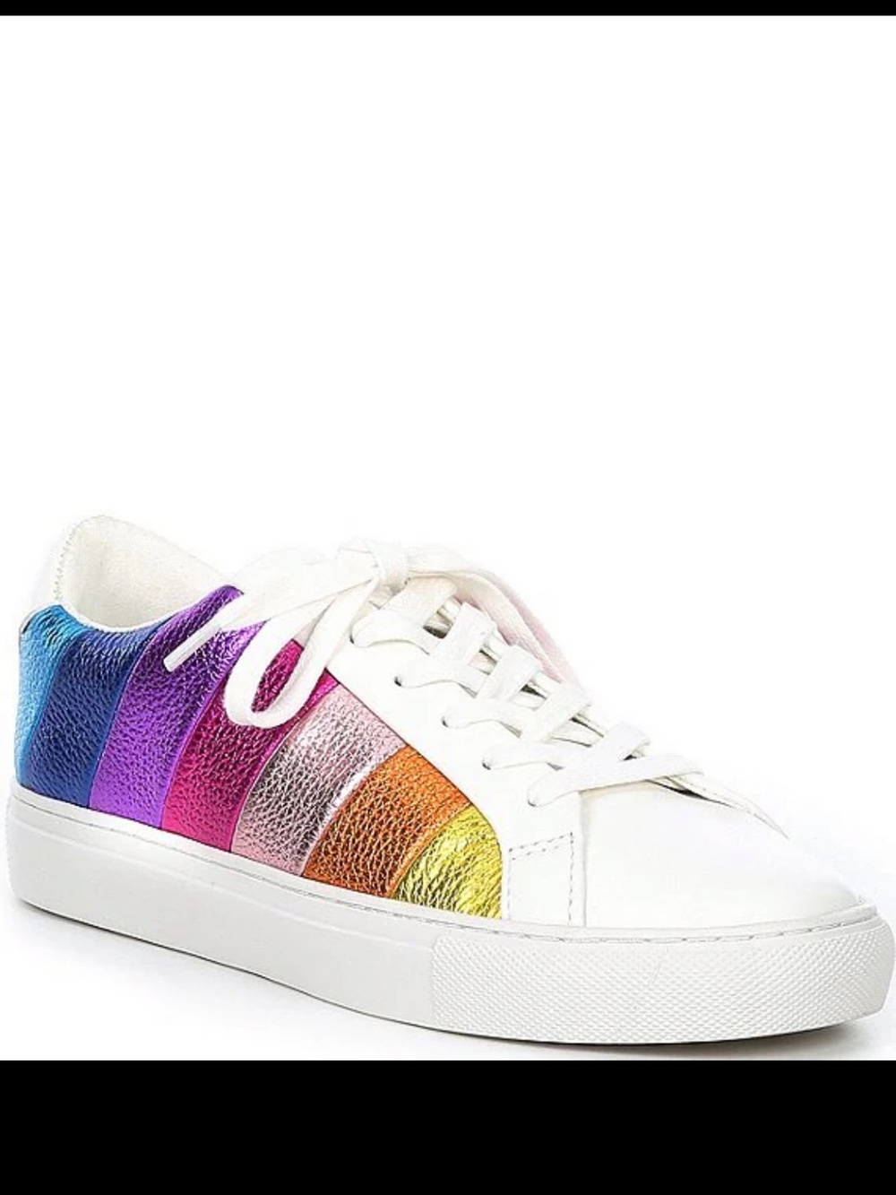NWT Kurt Geiger White Leather Sneakers w/ Rainbow Metallic Stripes size 36 or 5